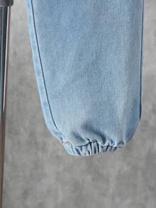 Tween BoyCasual Hooded Patchwork Print Pocket Denim Long Sleeve Sweatshirt And Pocket Denim Pants Set - Black - View 8