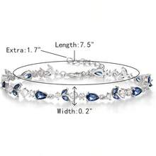 Crysdue Wedding Bridal Link Bracelet Brides Bridesmaids, Marquise Cubic Zirconia Tennis Bracelets Women Prom Jewelry - 02_藍色,銀色 7.5-9.1英寸 - 查看 3