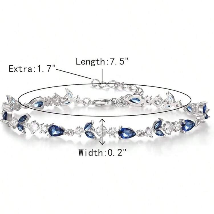 Crysdue Wedding Bridal Link Bracelet Brides Bridesmaids, Marquise Cubic Zirconia Tennis Bracelets Women Prom Jewelry - 02_藍色,銀色 7.5-9.1英寸 - 查看 3