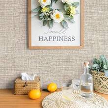 1卷浅灰色亚麻壁纸家居装饰自粘式即撕墙纸适用于卧室餐厅厨房橱柜墙贴加厚防霉可移除接触纸适用于台面家具翻新 - 米色 - 查看 3