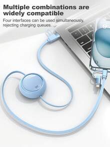 四合一 100W（MAX）快速充电充电器线和可伸缩一拖三线，TPE 充电数据线兼容 Iphone16/15/14/13/12/11/ S24/S23/S22/S21/Vivo/OPPO 系列，兼容小米，兼容华为，兼容 MacBook/iPad/移动电源/Air Pods Pro/iPad，高效充电线，礼物，返校用品兼容 、Android、相机、MP3 通用适配器 - 彩色 - 查看 7