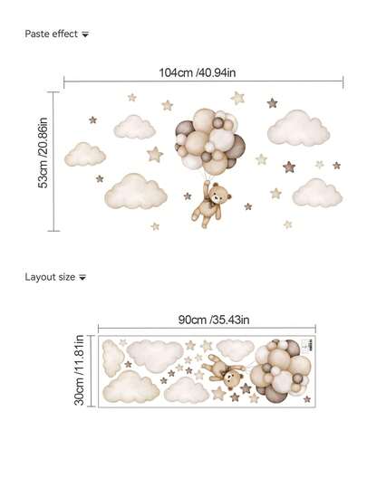 1pc 30*90cm PVC Removable Wall Sticker, Cartoon Bear Balloon Wall Decal, Suitable For Room, Bedroom, Living Room, Study, Dining Room, Home Decoration