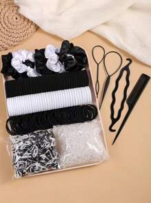 1159pcs/Set Basic Fashion Hair Accessories Kit: Includes Satin Scrunchies For Elegant Slouchy Styles, Multi-Color Hair Ties, And Practical Styling Tools Like Comb - Suitable For Girls And Women, Satisfying Daily Needs. Easy To Create Simple Ponytails, Fancy Buns Or Creative Hairstyles, Practical And Useful!, School Stuff, Gifts, Hair Bobbles, Hair Bands, Head Accessories - Multicolor - View 11