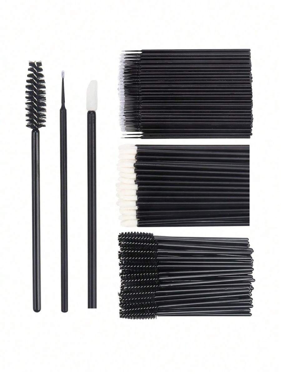 300 Stücke Wimpernverlängerungs-Set, Einweg-Wimpernbürstchen, Micro-Applikator-Pinsel, Maskara-Bürsten, Lippenpinsel für Wimpernverlängerung, Tattoo, Lippenstift-Auftrag (Schwarz)