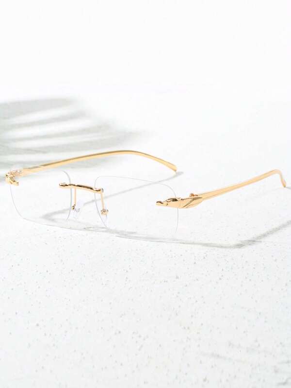 1pc Square Frameless PC Metal Fashion Non-Prescription Glasses, Suitable For Daily Use