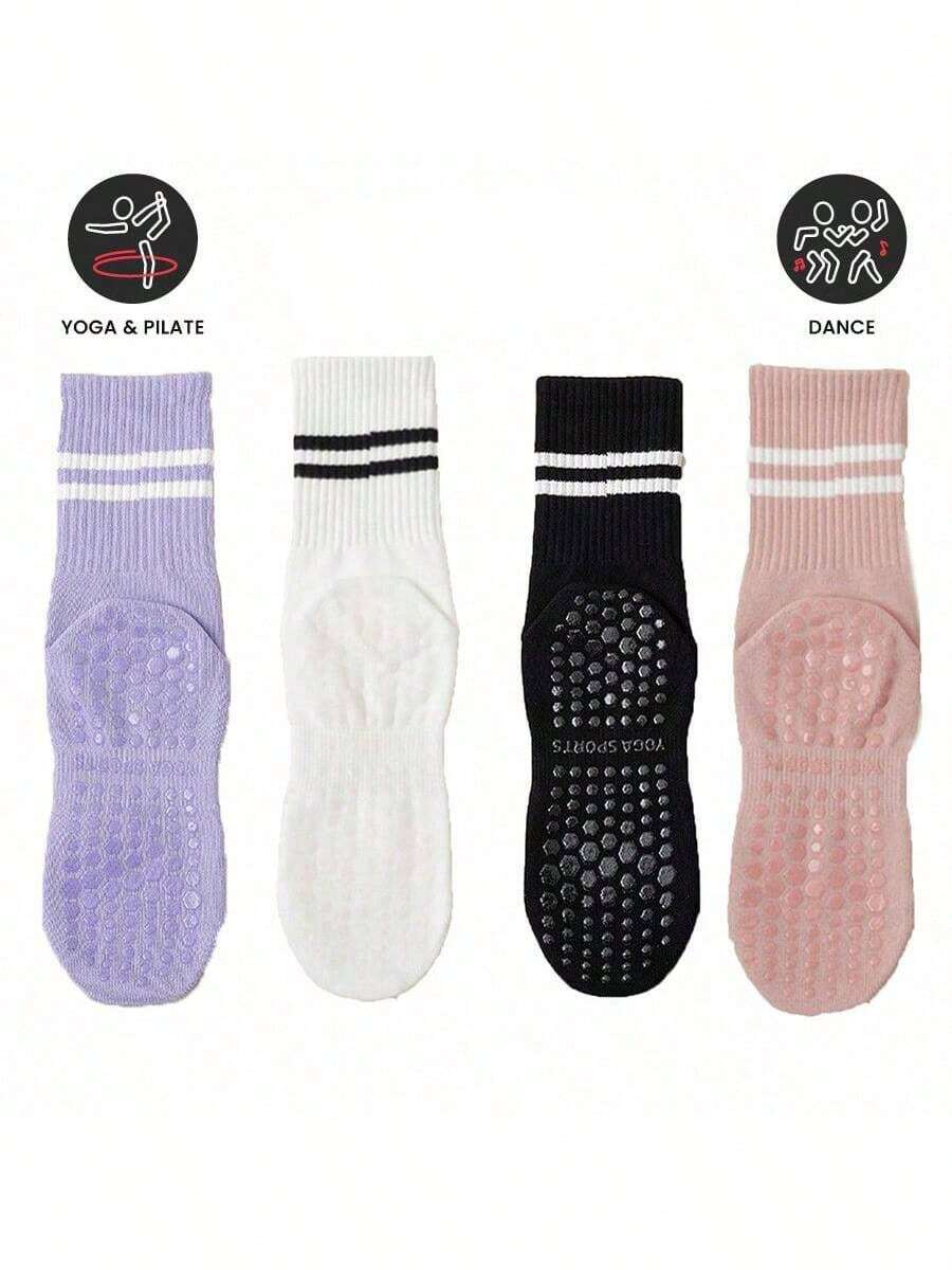 女士普拉提防滑袜，瑜伽袜，防滑袜，4双装 - 彩色 - 查看 1