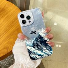 Funda para phone con diseño de montaña nevada. Compatible con phone 16, 16 Pro, 16 Pro Max, 15 Plus, 14, 13, 12 y 11. Nuevo diseño con degradado en forma de glaciar, borde suave, protección integral contra caídas con funda protectora de silicona - Blanco - Ver 1