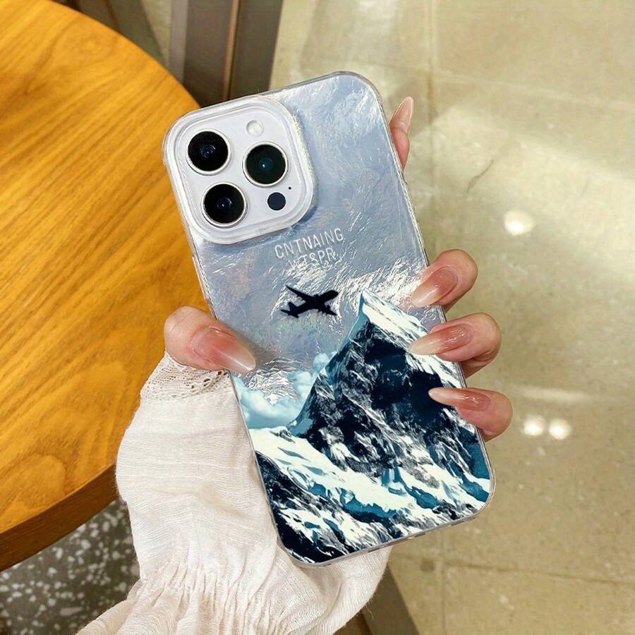 Funda para phone con diseño de montaña nevada. Compatible con phone 16, 16 Pro, 16 Pro Max, 15 Plus, 14, 13, 12 y 11. Nuevo diseño con degradado en forma de glaciar, borde suave, protección integral contra caídas con funda protectora de silicona - Blanco - Ver 1