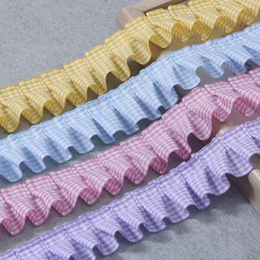 Vải viền xếp nếp gingham rực rỡ 1 yard - Ruy băng ren màu hồng, đỏ, xanh lá, xanh dương, đen dùng cho đồ thủ công tự làm và quần áo búp bê, vải ren - Nhiều màu - Xem 1