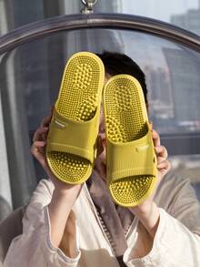 Men's Massage Slide Sandals, Summer Shower Anti-Slip Shoes, Women's House Slippers With High And Low Pressure Raised Soles, Comfortable PVC Material - Green - View 2