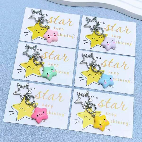 6pcs/Set Funny Star Shaped Keychain Set With "You Are A Star" Greeting Card, Suitable For Festivals, Daily Use, Party Gifts And Backpack Accessories - A Charming Gift Car Accessories Cute Goth Y2k