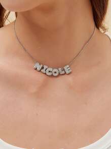 1pc Customized Simple Cubic Zirconia 3D Bubble Letter Name Necklace, Personalized Copper Initial Pendant "MAMA" Necklace, Fashionable, Minimalist, Casual, Vintage Customized, Unique Gift For Girlfriend, Mom, Family, Friend, Daughter, Anniversary, Valentine's Day, Mother's Day, Birthday, Graduation, Daily Wear, Wedding, Party