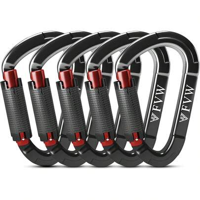 FVW Auto Locking Rock Climbing Carabiner Clips,Professional 25KN (5620 Lbs) Heavy Duty Caribeaners Rappelling Swing Rescue & Gym Etc, Large D-Shaped Carabiners