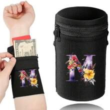 1件时尚字母印花轻便手机臂带口袋腕包/腕带/腕带口袋，适合旅行、散步、跑步、骑行和瑜伽。钱包袋可容纳现金、钥匙、卡片、身份证 - 圣诞节必备 - 黑色 - 查看 27