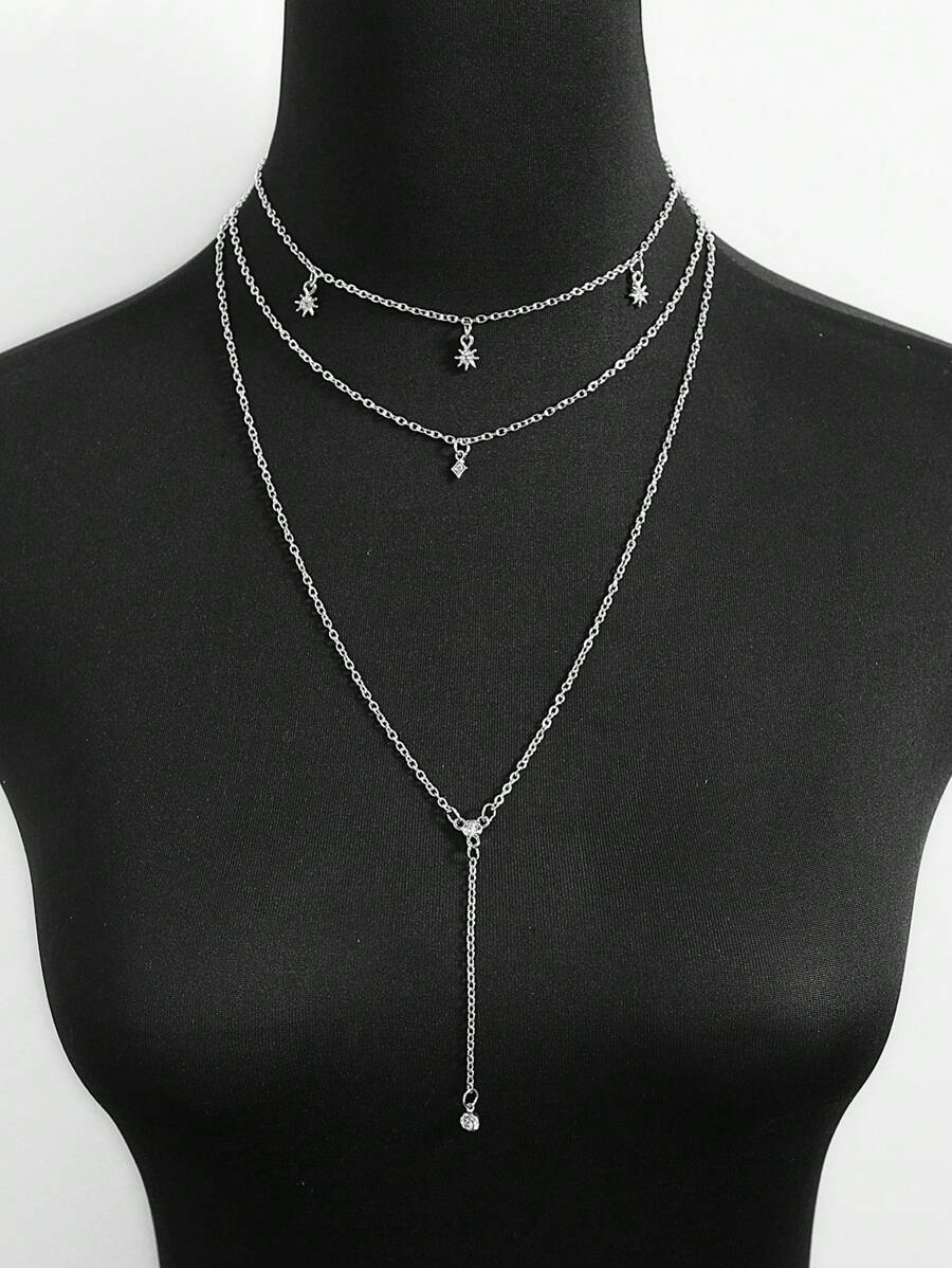 1 pieza Collar con colgante de estrella de ocho puntas de varias capas, joyería de diseño minimalista y de moda para mujeres, color dorado