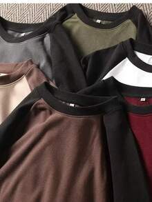 Raglan Long Sleeve T-Shirt 100% Cotton From S To Plus Size G3 - 香檳色/深綠色 - 查看 3