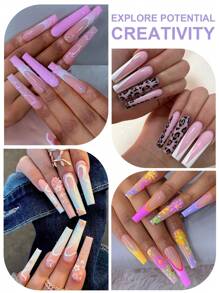 300pcs Square Nail Stickers - Flat Acrylic Nail Stickers Without C-Curve, Half-Covered, Transparent Material, Women False Nails - Clear - View 2