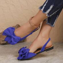Women's Fashion Cute Blue Bowknot Decor Adjustable Flat Pointed Toe Sandals