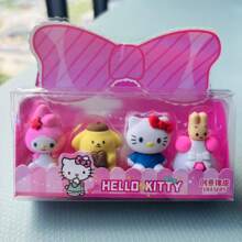 Sanrio 4pcs/Set Cute Sanrio Kuromi & Kitty Cat Themed Erasers, Creative Gift For Students,School Supplies,Back To School