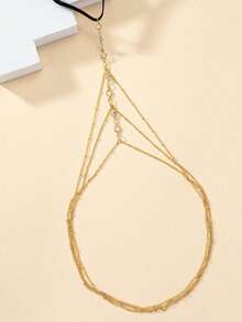 1 件时尚简约三层流苏性感大腿链，闪亮欧美风格百搭身体链，适合女性日常、派对、各种场合 - 金色 - 查看 4