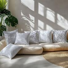6pcs Set Simple Daily Gray Geometric Line Decorative Pillow Covers, Single-Sided Printed Peach Velvet Material, 45*45/50*50/40*40CM Cushion Covers Suitable For Modern Minimalist Sofa Living Room Decor, Gift, Party Decoration - 6pc-gray - View 6