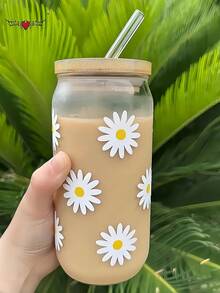 500ml/16.91oz Unique Font Coffee Glass Straw Cup, Reusable Glass Material For Coffee, Milk Tea, Water Saudi National Day Saudi Saudi Arabia - Multicolor - View 9