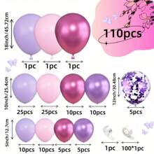 110pcs Purple & Pink Balloon Arch Garland Kit, Includes Assorted Size Pink, Purple, Metallic Latex Balloons & Confetti, Suitable For Baby Shower, Wedding, Girl Birthday, Bridal Shower, Valentine's Day, Anniversary, Graduation, Gender Reveal, Bachelorette Party