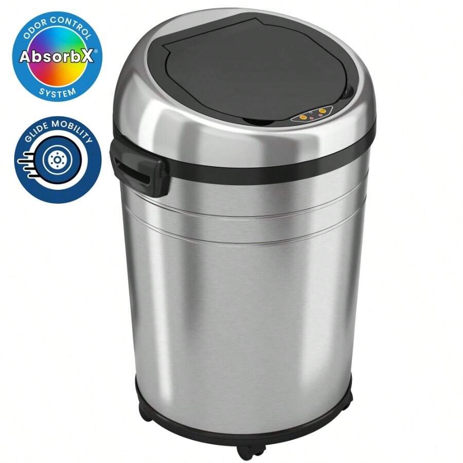 ITouchless SS Round Sensor Trash Can W AbsorbX Odor Control System And Wheels IT23RC - nhưẢnh - Xem 1