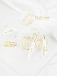 1pc Bridesmaid Proposal Gifts Pearl Bridesmaid Hair Claw Clips,Bachelorette Party Favors Bridal Party Present Hair Accessories,Faux Pearl Bridesmaids Hair Accessories For Bridesmaid Proposal Gifts(With Ribbon) - White - View 3