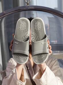 Men's Massage Slide Sandals, Summer Shower Anti-Slip Shoes, Women's House Slippers With High And Low Pressure Raised Massage Soles, Comfortable PVC Material - Light Grey - View 2