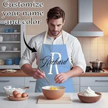 1pc Customizable Linen Kitchen Apron - Personalized Design, Photo Or Text - Durable Woven Polyester Cooking Apron - Multicolor - View 5