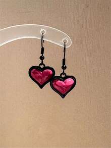 1 对粉色、玫瑰红色、彩色彩绘心形合金耳环，适合女士日常、约会、性感派对首饰 - 愛心 - 查看 7