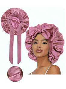 1pc Women Solid Bowknot Decor Satin Casual Hair Bonnet For Daily Life Silk Bonnet Satin Bonnet