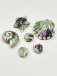 6pcs/Set Beach Vacation Style Ceramic Shell, Starfish, Conch, Scallop Beads, DIY Jewelry Making & Decoration Beads, Suitable For Necklace, Bracelet, Phone Chain, Earrings, Keychain