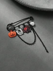 1pc Halloween Limited-Edition Styling Brooch Pin With Pumpkin, Ghost & Spider Whimsical Elements, Festive Vibe