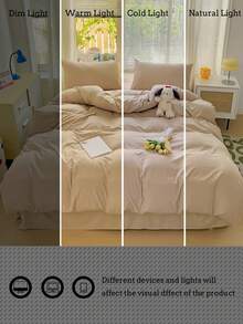 3pcs Solid Color Washed Soft Bedding Set - Khaki - View 10