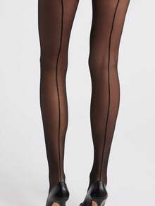 1双超薄透明丝袜，竖条纹提花黑色紧身裤，性感时尚不透明女士连裤袜，透气舒适，适合春夏穿着，也适合办公室/商务场合。 - 黑色 - 查看 1