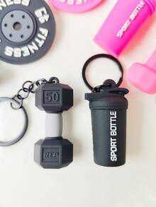 1PCS/3PCS/4PCS 3D迷你软塑健身器材系列钥匙扣，简约时尚的粉色和黑色运动水壶，杠铃哑铃片仿真挂件，举重运动包挂件配饰，适合男士情侣兄弟父亲，返校季礼物汽车配饰可爱哥特Y2K - 彩色 - 查看 3