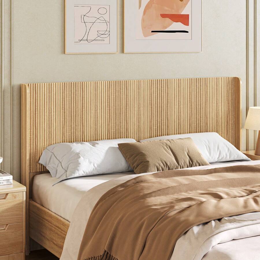 63.9" Mid Century Modern Headboard, Wood Headboard & Fluted Panel, Modern Farmhouse For Bedroom ( Queen, Full) - Khaki - View 1