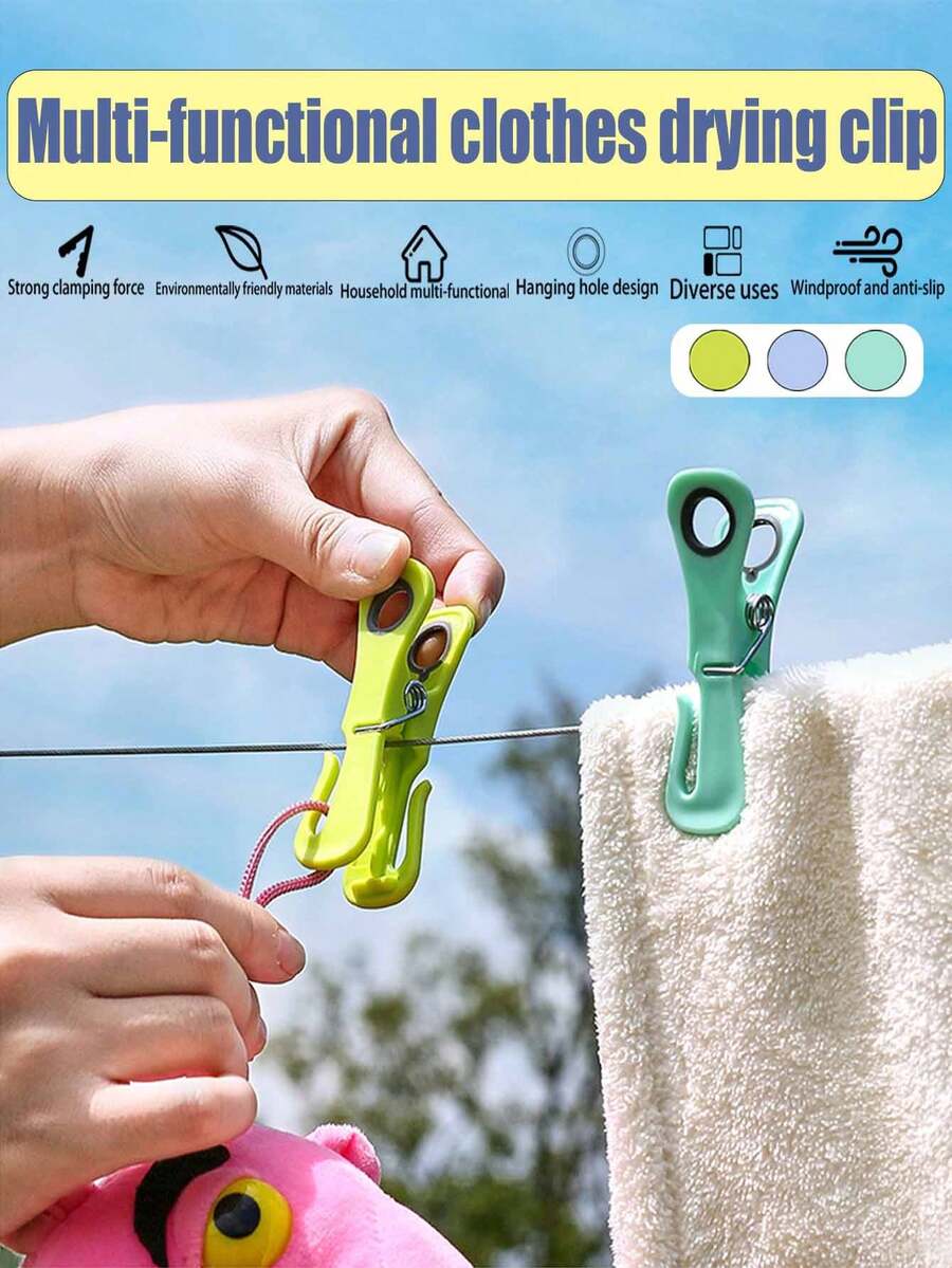 24pcs/Set Multi-Purpose Clips, Chip Clips, Anti-Blow Clips (Random Color), Suitable For Home Clothing, Pants, Shoes, Jeans, Boots, Skirts, Beach Wear, Spring, Minimalist, Summer Tops, Birthday Gifts, Holiday Gifts, Christmas Gifts, Halloween Gifts, Thanksgiving Gifts