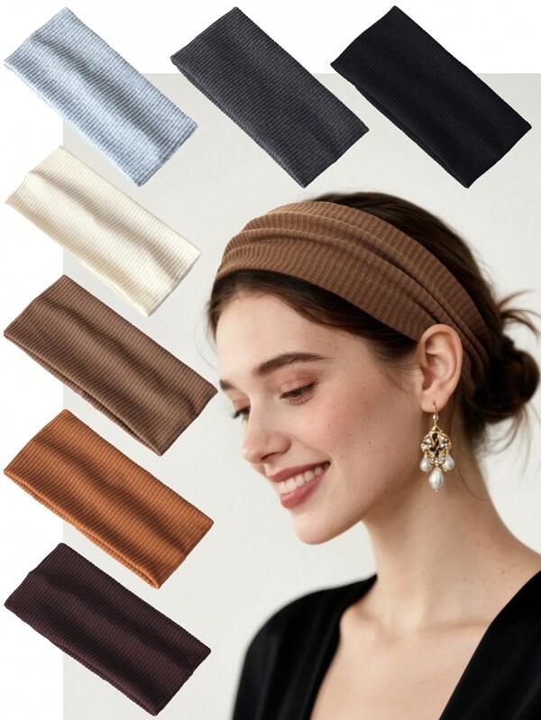 Diadema a rayas de color liso para mujer (1 pieza), versátil para lavarse la cara, maquillarse, hacer deporte, usar a diario, como accesorio para el cabello, ideal para otoño, viajes y como detalle para rellenar calcetines navideños.