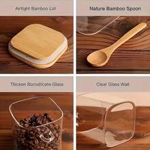 12 Piece Set Of Glass Jars, 4 Glass Jars, 4 Bamboo Lids, 4 Bamboo Spoons, High Borax Glass Jars, 27 Ounces Large Capacity Sealed Storage Jar With Natural Bamboo Spoon |   Storage For Tea, Salt, Sugar, Coffee, Moisture-Proof, Mold Proof, Transparent And Visible Kitchen Pantry Storage Artifact,  Friendly Bamboo Spoon, Dry Goods, Spices, Tea Leaves Can Be Stacked To Save Space - 透明玻璃罐 - 查看 6