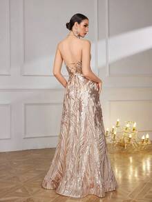 SUPGIR Đầm dạ hội dài tay hở lưng gợi cảm ống suông thanh lịch cho nữ - Rượu sâm banh - Xem 2