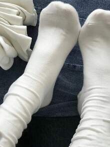 5 Pairs Women's Thin Breathable Crew Socks, White Seamless Stockings For Lounge Wear