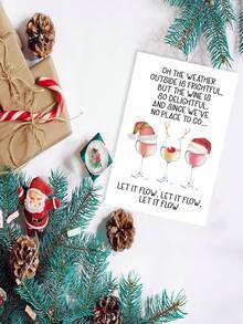 1 pièce Carte de Noël amusante avec enveloppe - Carte de vœux de fête pour amateur de vin, design festif "Laissez-le neiger" pour les amis, la famille et les collègues - Multicolore - Voir 3