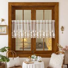 1pc Pastoral Delicate Floral Embroidery Sheer Summer Small Window Curtain, Rod Pocket Design, Suitable For Living Room, Bedroom, Balcony, Kitchen, Window Decor - White - View 8