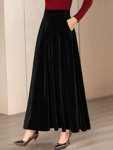 女士优雅天鹅绒A字裙，秋冬