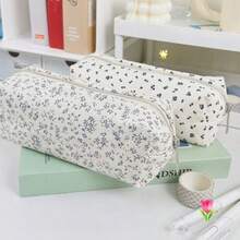 Estuche de lápices con estampado floral rosa fresco y sencillo, bolsa de almacenamiento de papelería de escritorio de estilo Ins altamente atractiva para estudiantes, bolsa de cosméticos de estilo natural, artículos esenciales de regreso a la escuela, bolígrafos, útiles escolares, útiles escolares, útiles escolares hermosos, artículos de oficina, regalos para regalos, mochilas escolares para niñas, admisiones escolares, cajas de almacenamiento de escritorio, papelería linda, bolsa de maquillaje - Rosa - Ver 2