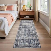Washable Rugs For Living Room Vintage Rugs With Non-Slip Backing, Low Pile Stain-Resistant Distressed Oriental Carpet, Indoor Foldable Floral Print Floor Covering For Bedroom - Blue - View 11