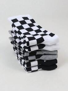 1/2/3/5/Pairs Black And White Checkered Pattern Tube Socks For Men And Women, Personalized Casual Sports Socks, Suitable For All Seasons, Ideal For Outdoors, Parties, Gifts, Gothic Style, School, Soft, Breathable. - Multicolor - View 5